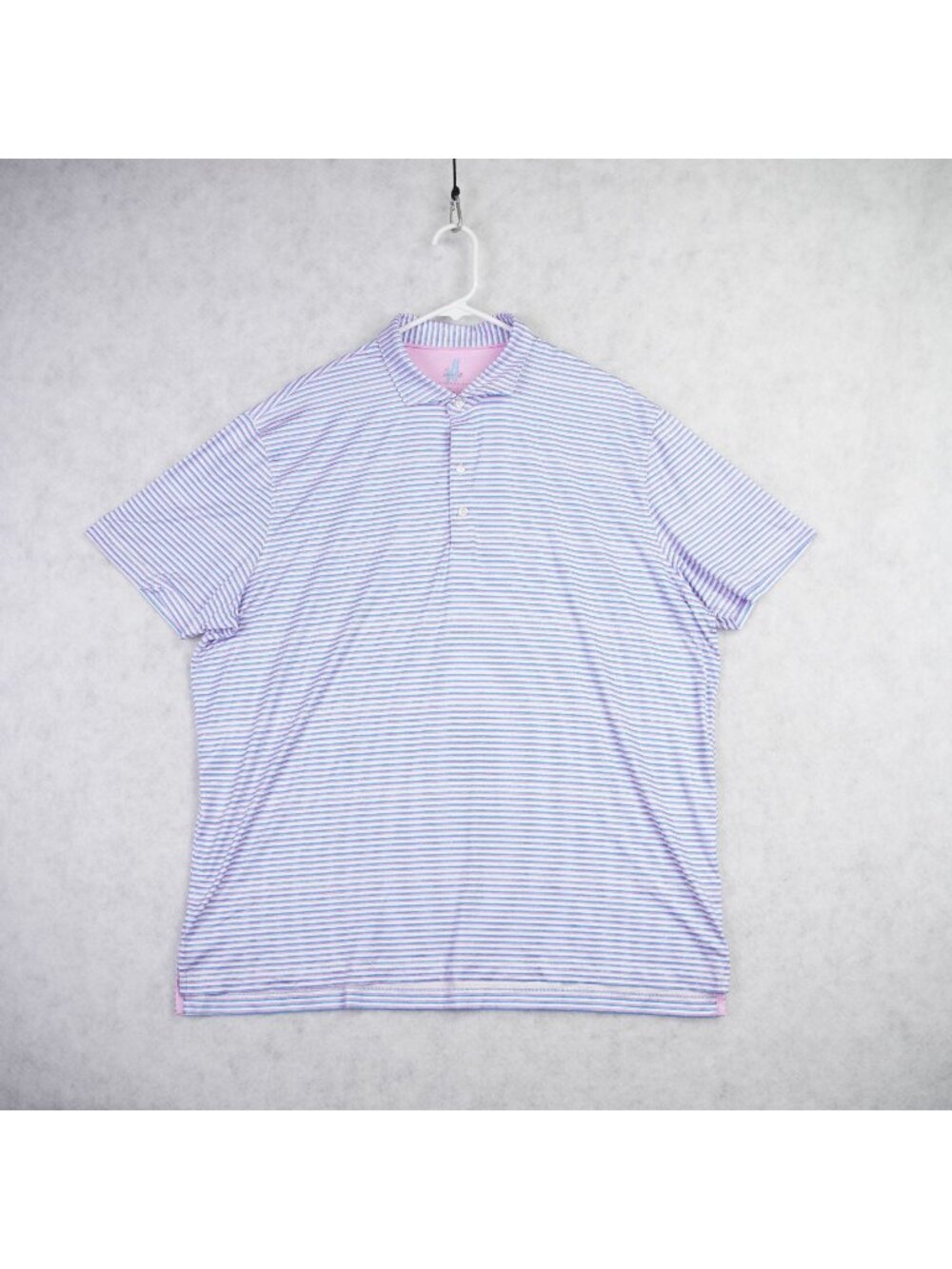 Johnnie-O Mens Featherweight Striped Polo Shirt XL Blue Pink UPF 50 Performance
